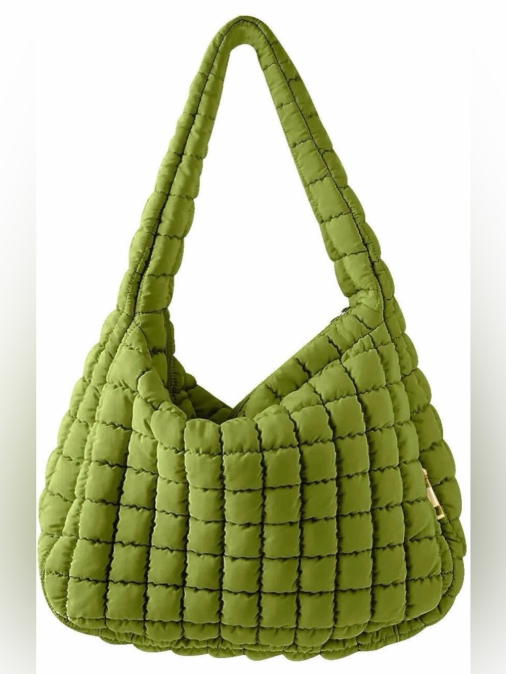 Quilted Olive Green Shoulder Bag for Women